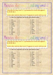 English Worksheet: Phonetics: Short vowel /I/ and Long vowel /i:/