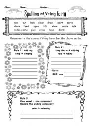 English Worksheet: spelling of V+ing form