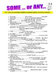 English Worksheet: Some/Any; something/anything etc.