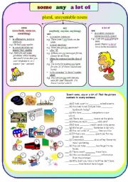 English Worksheet: some/ any/ a lot of