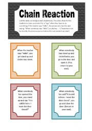 English Worksheet: Chain Reation - A game for the classroom (5 pgs/28 activity cards)