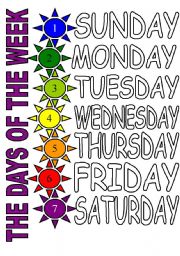 English Worksheet: THE DAYS OF THE WEEK 2 (COLOUR)