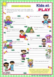 English Worksheet:  Kids at play - Present Continuous - Yes/No Questions (6) - every day actions