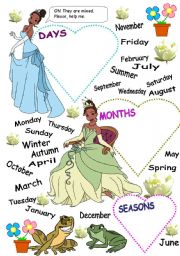 English Worksheet: DAYS -  MONTHS - SEASONS  PART 1