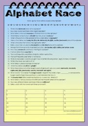 English Worksheet: Alphabet Race (Instructions on page 2)