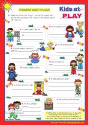 English Worksheet: Kids at play  -  Present Continuous  (7)  - Yes/No Questions, every day actions