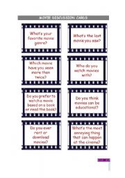 English Worksheet: Movies discussion cards