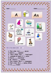 English Worksheet: A or An