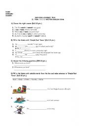 English Worksheet: II. Term I. written exam for 7th Grade