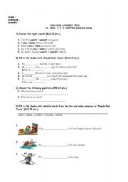 English Worksheet: II. Term I. written exam for 7th Grade