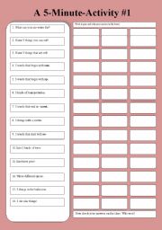 English Worksheet: A 5-Minute-Activity #1