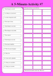 English Worksheet: A 5-Minute-Activity #7