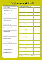 English Worksheet: A 5-Minute-Activity #6