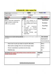 English Worksheet: Lesson Plan ( Story) READING