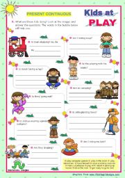 English Worksheet: Kids at play - Present Continuous (8) - Yes/No Questions, every day actions