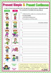 English Worksheet: Present Simple and Present Continuous  (1)  - a communicative approach