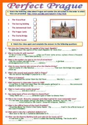 English Worksheet: Perfect Prague (a video activity) (B/W copy + Answer Key)