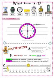 English Worksheet: What time is it? (2 pages)