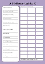 English Worksheet: A 5-Minute-Activity #2