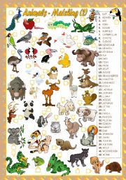 English Worksheet: ANIMALS - MATCHING(2)