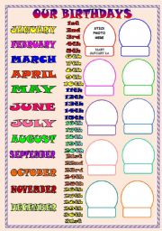 English Worksheet: OUR BIRTHDAYS-CLASSROOM POSTERS AND ACTIVITIES