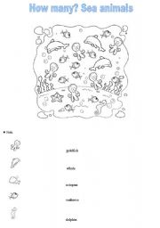 English Worksheet: how many? Sea animals