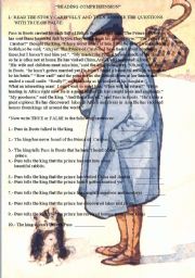 English Worksheet: Puss in Boots Reading Comprehension 