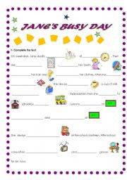 English Worksheet: Janes busy day-Daily routine  - part1