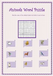 English worksheet: Animals word search