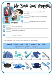 English Worksheet: Mr Bean goes shopping