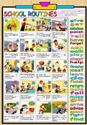 English Worksheet: KIDS AND SCHOOL ROUTINE -PRESENT SIMPLE (B&W VERSION AND KEY PROVIDED)