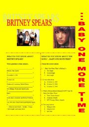 English Worksheet: Britney SPEARS  ... BABY ONE MORE TIME 