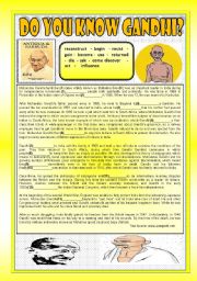 English Worksheet: DO YOU KNOW GANDHI? (!!! with KEY !!!) (PAST TENSE READING)