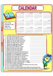 English Worksheet: Calendar