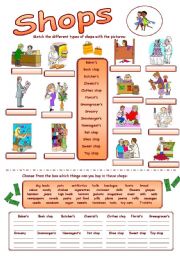 English Worksheet: Types of shops