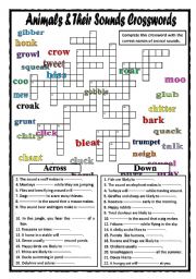 English Worksheet: Animals and Their Sounds Crosswords (Part 2)