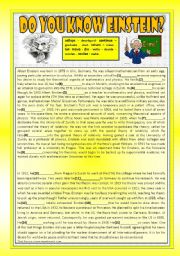 English Worksheet: DO YOU KNOW EINSTEIN? (!!! with KEY !!!) (PAST TENSE READING)