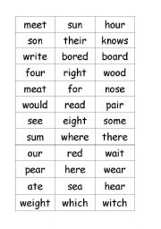 English Worksheet: Homophones