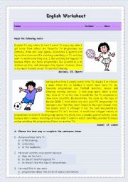 English Worksheet: Reading about TV