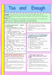 English Worksheet: too and enough