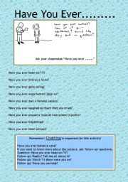 English worksheet: Have You Ever