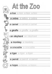English Worksheet: At the zoo (2 pages)