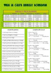 English Worksheet: This is Cans Schedule