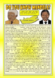 English Worksheet: DO YOU KNOW N. MANDELA? (!!! with KEY !!!) (PAST TENSE READING)