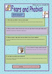 English Worksheet: Fears and Phobias