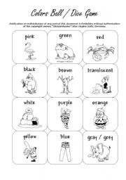 English Worksheet: Colors Cards and Ball Dice Game (by blunderbuster)