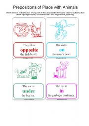 English Worksheet: Prepositions of Place with Animals - 12 Flash Cards (by blunderbuster)