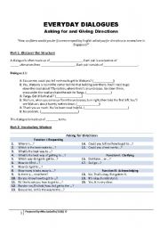 English Worksheet: Everyday Dialogues of Asking and Giving Directions (Answers Provided)