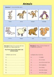 English Worksheet: Animals / what they eat / where they live