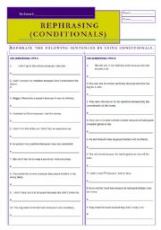 English Worksheet: Rephrasing Conditionals + key (23.03.10)